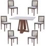 Imagem de Conjunto Mesa Shell com Tampo de Vidro 160x90 cm e 6 Cadeiras Steve Amêndoa G55 - Gran Belo