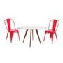 Imagem de Conjunto Mesa Square Redonda Branco 80cm com 2 Cadeiras Tolix Vermelha
