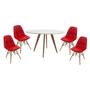 Imagem de Conjunto Mesa Square Redonda Branco Fosco 1,08m com 4 Cadeiras Eiffel Botonê - Vermelho