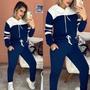 Imagem de Conjunto Moletom Feminino Inverno Frio Malha Crepe com Capuz Blusa + Calça Preto Azul e Marsala ---