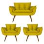 Imagem de Conjunto Namoradeira Com 2 Poltronas Sala de Estar Opala Suede Amarelo - LM DECOR