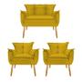 Imagem de Conjunto Namoradeira e 2 Poltronas Decorativas Apolo Pés Palito Mel material sintético Amarelo