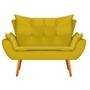 Imagem de Conjunto Namoradeira, Poltrona e Puff Fenzzi Pés Palito Mel Sala de Espera Suede Amarelo - KDAcanto Móveis