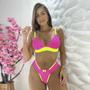 Imagem de Conjunto Neon Sem Bojo Sem Aro Rendado Com Forro Delicado Sexi Sensual Calcinha Fio Dental 