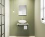 Imagem de Conjunto para banheiro com cuba branca redonda tampo em granito espelheira suporte para toalha