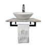 Conjunto para banheiro com cuba branca redonda tampo em granito espelheira suporte para toalha - aize. Imagem de Conjunto para banheiro com cuba branca redonda tampo em granito espelheira suporte para toalha
