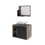 Imagem de Conjunto para Banheiro Gabinete com Cuba Folha L38 e Espelheira Soft 600  Carvalho Dark com Preto Ônix