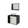 Imagem de Conjunto para Banheiro Gabinete com Cuba Redonda R30 e Espelheira Soft 600  Preto Onix com Snow