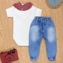Imagem de Conjunto Para Bebê Com Body, Calça Jeans E Bandana