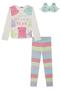 Imagem de Conjunto Pijama Infantil Blusa em Meia Malha Ursinhos Happy e Calça em Malha Fresh Listrada c/Tapa Olho - Kukie
