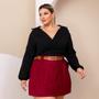Imagem de Conjunto Plus Size Blusa Manga Longa Short Saia Cinto Couro 0422