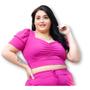 Imagem de Conjunto plus size canelado blusa cropped e short novidade feminina