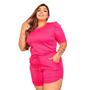 Imagem de Conjunto plus size canelado blusa manga curta bufante e short tamanho grande moda feminina