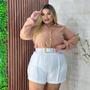 Imagem de Conjunto Plus Size Feminino Blusa Social e Short com Cinto