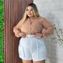 Imagem de Conjunto Plus Size Feminino Blusa Social e Short com Cinto