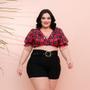 Imagem de Conjunto Plus Size Feminino Cropped Xadrez Short Cinto 0269