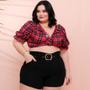Imagem de Conjunto Plus Size Feminino Cropped Xadrez Short Cinto 0269