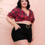 Imagem de Conjunto Plus Size Feminino Cropped Xadrez Short Cinto 0269