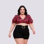 Imagem de Conjunto Plus Size Feminino Cropped Xadrez Short Cinto 0269