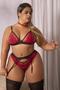 Imagem de Conjunto plus size vermelho deluxe em renda arrastão com cinta liga