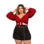 Imagem de Conjunto Plus Size Xadrez Cropped Manga e Short C Cinto 0483