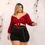 Imagem de Conjunto Plus Size Xadrez Cropped Manga e Short C Cinto 0483