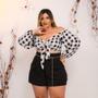 Imagem de Conjunto Plus Size Xadrez Cropped Manga e Short C Cinto 0483