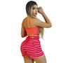 Imagem de Conjunto Poliéster Feminino Top com Alça e Short Ajustável Pink Listrado Individual Único 2 Peças Menina