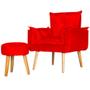 Imagem de Conjunto Poltrona Para Sala Decorativa Opala e Puff Redondo Suede Vermelho Claro Rt Decor