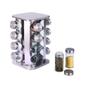 Imagem de Conjunto Porta Azeite com Dosador Inox e vidro + Porta Temperos Giratório Grande 16 Potes Vidro e Inox
