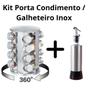Imagem de Conjunto Porta Azeite com Dosador Inox e vidro + Porta Temperos Giratório Grande 16 Potes Vidro e Inox