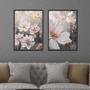 Imagem de Conjunto Quadros Decorativos com Moldura  Arte Pintura Flores Branca  Sala Quarto Cozinha Kit 2 Peças