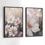 Imagem de Conjunto Quadros Decorativos com Moldura  Arte Pintura Flores Branca  Sala Quarto Cozinha Kit 2 Peças