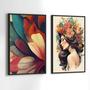 Imagem de Conjunto Quadros Decorativos com Moldura  Mulher Flores na Cabeça Sala Quarto Cozinha Kit 2 Peças