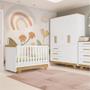 Imagem de Conjunto Quarto de Bebê com Guarda Roupa e Berço Kakau Retrô Espresso Móveis Branco Brilho/Amêndoa