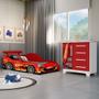 Imagem de Conjunto Quarto Infantil Carros - Cama Solteiro com Proteção Lateral e Cômoda Mdf - Vermelho