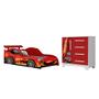 Imagem de Conjunto Quarto Infantil Carros - Cama Solteiro com Proteção Lateral e Cômoda Mdf - Vermelho