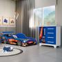 Imagem de Conjunto Quarto Infantil Carros - Cama Solteiro Proteção Lateral com Colchão e Comoda Mdf - Azul