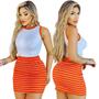 Imagem de Conjunto Ribana Feminino Blusa e Saia Listrada Cintura Alta Com Elástico Tecido Algodão