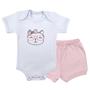 Imagem de Conjunto Roupa Bebê Menina Body Bordado Gatinha e Short Tapa Fralda Infantil