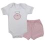 Imagem de Conjunto Roupa Bebê Menina Body Bordado Gatinha Love e Short Tapa Fralda Infantil