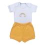 Imagem de Conjunto Roupa Bebê Menina Body Bordado Nuvem Arco-íris e Short Tapa Fralda Infantil