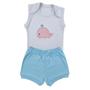 Imagem de Conjunto Roupa Bebê Menina Body Regata Bordado Baleia e Short Tapa Fralda Verão Infantil