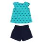 Imagem de Conjunto Roupa Infantil Menina Blusa Manga Curta + Short Estampado Gatinha Conforto Leve kyly