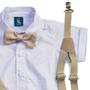 Imagem de Conjunto Roupa Menino Bebê Batizado Casamento - Camisa Branca e Bermuda Bege