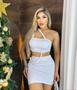 Imagem de Conjunto Saia Curta + Blusa Cropped Com Detalhe Em Strass Colantes Elegante fashion Branco