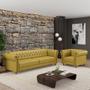 Imagem de Conjunto Sala de Estar 1 Sofá Living 180cm e 1 Poltrona Stanford Chesterfield Pés Madeira Couro Bege Manchado G58 - Gran Belo