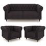 Imagem de Conjunto Sala de Estar 1 Sofá Living 200cm e 2 Poltronas Stanford Chesterfield Pés Madeira Couro Borgonha G58 - Gran Belo