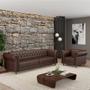 Imagem de Conjunto Sala de Estar 1 Sofá Living 220cm e 1 Poltrona Stanford Chesterfield Pés Madeira Couro Marrom Brilho G58 - Gran Belo