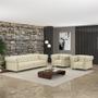Imagem de Conjunto Sala de Estar 1 Sofá Living 220cm e 2 Poltronas Stanford Chesterfield Pés Madeira Couro Off White G58 - Gran Belo